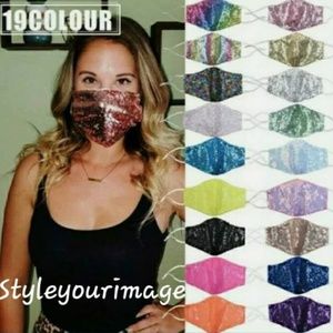 Adult Sequin Face Mask (Shiny Sparkly Washable/ Reusable) With Filter Pockets